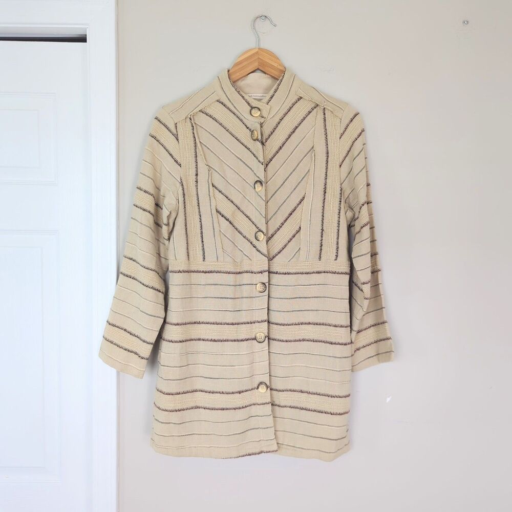 Soft Surroundings Raw Edge Striped Jacket Petite Medium Boho Hippie Artisan